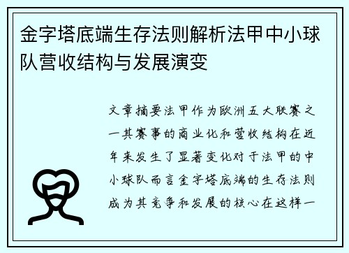 金字塔底端生存法则解析法甲中小球队营收结构与发展演变